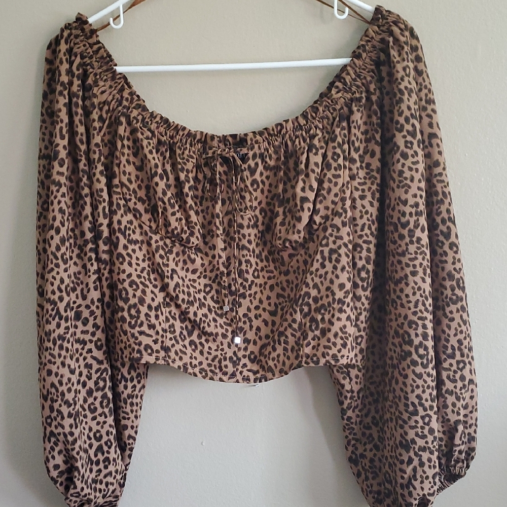 Miss Lola Animal Print Off-Shoulder Blouse
